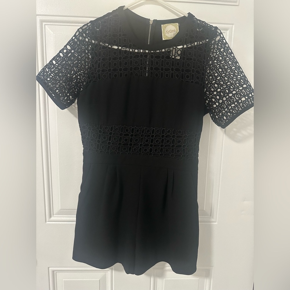 Alythea Black Lace Panel Romper Short Sleeve Fit & Flare, Size Medium NEW - Picture 16 of 16
